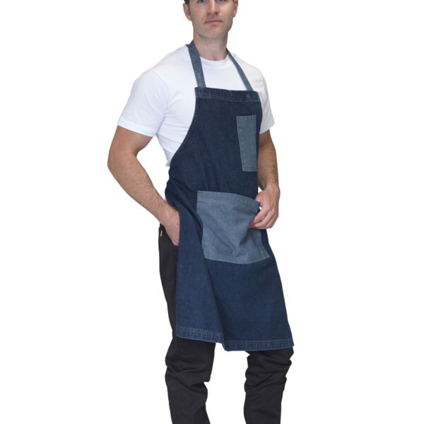 Washed Denim Bib Apron with Contrast Pockets Thumbnail